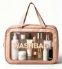 Bolsa de tocador y maquillaje rosa Toiletry Bag Bolsa de almacenamiento de viaje Asa portátil Almacenamiento de gran capacidad PVC Juego de tres piezas grande, mediano y pequeño