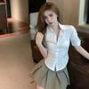 Camisa blanca estilo Academia Pure Desire para mujer, de verano, ajustada, estilo coreano, de manga corta.