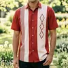 Camisa de Manga Corta Casual de Verano con Patrón de Rombo Retro Americano y Color Contrastante Camisa Fresca Holgada para Hombre Camisa de Manga Corta para Hombre
