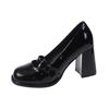 2023 primavera novo salto grosso salto alto Mary Jane camada única sapatos femininos laço slip-on salto alto feminino