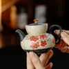 Tetera de Cerámica para el Hogar Estilo Dinastías Tang y Song con Esmalte Caramelo Azul y Rojo Ciruela Pintada a Mano con Filtro de Agujero de Bola para Preparar Té