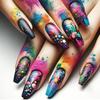 WM-190 impressão colorida unhas postiças personalidade europeia e americana grafite moda halo garota quente 24 usar unha atacado