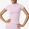 Camiseta de Yoga de Manga Corta para Mujer OEM Personalizado Transfronterizo Alta Elasticidad Amigable con la Piel Cuello Redondo Procesamiento Ropa Deportiva Superior para Mujer