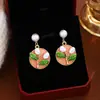 Pendientes Estilo Bosque Chica Dulce Jardín Monet Francés Pendientes Vintage Gota de Aceite Flor Tridimensional Corazón para Mujer