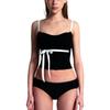 Traje de baño de dos piezas sexy de color liso, sin espalda y con moño para mujer, Traje de baño para mujer estilo francés con bloques de color, Nueva versión coreana