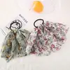 Nova corda de cabelo com laço de fita floral de chifone Anel de cabelo para rabo de cavalo retrô pastoral francês Corda de cabelo Acessórios de cabelo para mulheres