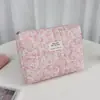 Bolsa de Maquillaje Floral Vertical Ins, Gran Capacidad, Sensación de Alta Gama, Neceser de Poliéster-Algodón, Bolsa Portátil de Almacenamiento de Maquillaje para Salidas
