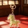 Chaveiro de ouro 999 puro "Fique Rico Logo", pingente de cavalo do zodíaco com fio vermelho, presente promocional feito sob medida para eventos corporativos