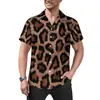 Camisa Masculina Transfronteiriça Havaiana Sexy Estampa de Leopardo Vermelho Roupas Masculinas Casual Retro Verão Praia Estilo de Rua