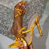 Sandálias de Salto Agulha Apontadas com Relevo Suave Estilo Europeu e Americano com Tira Cruzada no Tornozelo Sapatos de Vestir para Mulheres, Fornecimento de Fábrica