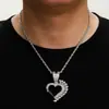 Pendente de Liga de Coração Cheio de Diamante Novo de Luxo Leve Cruzado Europeu e Americano Colar Cubano Hip-Hop Tendência Joias Masculinas Fábrica Atacado