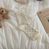 Calcetines crema rizados de lunares para mujer, calcetines de algodón de media pantorrilla, primavera y otoño, casuales para estudiante JK japonés, calcetines de verano de felpa