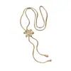 Cadena de Tirar Nieve Dorada Copo de Nieve de Circonita Perla Ojo de Tigre Collar de Cadena de Tirar con Cuentas Cadena de Suéter de Alta Gama Accesorio