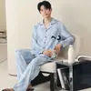 Pijama masculino, nova coleção outono 2026, algodão puro, manga longa, modelagem solta, adequado para primavera, outono e inverno, conjunto de roupa de casa 100% algodão, pode ser usado fora de casa