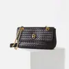 Bolso Nuevo Tejido con Cadena de Piel de Vaca Bolso de Mano Horizontal de Moda Bolso Pequeño Cruzado de Cuero Genuino Hebilla de Cierre de Bolso Bolso para Mujer