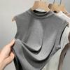 Camisola Feminina 2023 Nova Europeia Feminina Cor Lisa Gola Redonda Alça Fina Cintura Elástica Elegante Sem Mangas Top