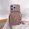 Adequado para Capa de Celular iPhone 17 com Suporte de Anel, Espelho de Maquiagem Apple 16 Pro Max, Porta-Cartões, Bolsa Transversal para Mulheres, 15, 14