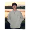 Sudadera con capucha de otoño, bordado simple, estilo americano, cuello alto, media cremallera, marca de moda para hombre, holgada, casual, versátil, deportiva, top de peso pesado
