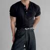 Camiseta Masculina de Verão com Gola Polo em Tricô, Manga Curta, Listras Onduladas, Fina, Elástica, Casual, Tendência, Versátil, Top Leve Maduro