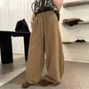 Pantalones Casuales de Pierna Ancha Color Caqui con Forro de Felpa para Mujer, Nuevo Estilo Otoño, Corte Holgado, Rectos para Bajitas, de Cintura Alta, Caídos, de Largo hasta el Piso