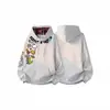 Sudadera con Capucha de Estampado de Dibujos Animados a Cuadros, Hombro Caído, Básica, Casual, Temperamento Moderno, Estilo Americano High Street, para Hombre y Mujer, Otoño Invierno, Sencilla