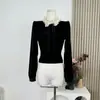 [Barroco] Camisa/Vestido con Cuello Desmontable, Vestido de Terciopelo con Encaje Vintage Francés