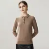 Otoño e Invierno Nueva Camiseta Base de Punto de Cachemira Moda Suave Cómoda Color Sólido Holgada para Mujer Cuello Polo Manga Larga