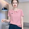 Moda elegante boneca colar camisa pequena 2024 verão nova manga curta camiseta feminina emagrecimento casual all-match top roupas femininas