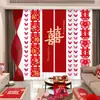 Conjunto de Decoração de Quarto de Casamento para Quarto Principal, Sala de Estar, Hotel, Casa Nova, Conjunto de Decoração com Guirlanda de Cortina, Tira Longa com Decorações Penduradas de Caráter Dupla Felicidade