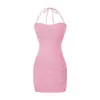 Vestido de tirantes estilo chica hot americana nuevo de verano 2026, Vestido corto sin tirantes, femenino, con cuello de corbata y hombros descubiertos