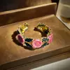 Nuevo Anillo Abierto de Esmalte Chino de la Antigüedad Media con Goteo de Aceite Imitación Ámbar Piedra Ocular Entrada Lujo Gama Alta Retro Francés Anillo de Nicho para Mujeres