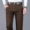 Pantalones Casuales Gruesos de Algodón Puro Talla Grande para Hombre Otoño e Invierno Negocios Sueltos Rectos Elásticos Pantalones de Hombre Cintura Alta Negros Largos