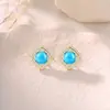 Pendientes de turquesa artificial con forma de diamante de venta cruzada más vendidos para mujer, pendientes cuadrados-redondos de lujo ligero con incrustaciones de diamantes, favorecedores para el tono de piel, adecuados para ir al trabajo