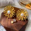 Pendientes Retro Franceses de Flor de Coral y Perla, Estilo Nicho, Estilo Vintage, Pendientes Exagerados de Lujo Ligero para Mujer