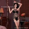 Uma coleção de lingerie sexy três peças paixão sem tirar meias-calças de rede vazadas transparentes meias-calças justas rasgadas traje de rede sexy