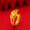 Transmissão ao Vivo de Anéis de Flor Rosa Banhados a Ouro de Alta Qualidade, Mesmo Estilo das Lojas de Ouro, Anéis Ajustáveis Pixiu Banhados a Ouro da Moda, Atacado em Estoque