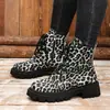 E-commerce Transfronteiriço Moda Estilo Europeu Estampa de Leopardo Botas Martin 2026 Novas Botas Curtas Grossas com Cadarço Tamanho Grande Calçados Femininos