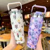 Copo Térmico Portátil de Mão para Duas Bebidas, Floral 3D, para Carro, Armazenamento Frio, Portátil, para Exterior, Vácuo, Copo de Presente