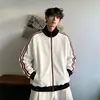 Jaqueta listrada estilo americano para rua masculina, top da moda de marca para primavera e outono, jaqueta baseball esportiva solta e versátil