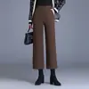 Pantalones de Lana de Pierna Ancha Estilo Chino de Moda para Mujer Otoño Invierno 2026 Nuevos Pantalones Casuales Adelgazantes de Cintura Alta Pantalones Acortados Elegantes para el Trabajo