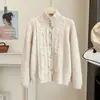 Elegante cardigã de tricô suave estilo coreano para mulheres, outono e inverno, com gola alta de renda, casaco suéter felpudo, cor damasco, tamanho único