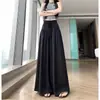 Foto real de los nuevos pantalones casuales de lino de cintura alta, estilo de principios de otoño, de longitud media, plisados, con cordón, de pierna ancha para mujer