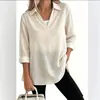 2026 Amazon Europa Transfronterizo Nuevo Top para Mujer de Cuello en V Color Sólido Algodón Lino Camisa Holgada Casual