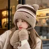 Mejor gorro de punto cálido de invierno para exteriores para mujer, con forro de polar y orejeras, con diseño de orejas de gato