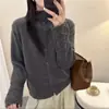 Cárdigan de punto juvenil estilo coreano con encaje calado y cuello alto, nuevo modelo de otoño e invierno, suave y cómodo, adelgazante, holgado y versátil