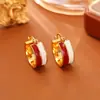 Pendientes Creativos de Esmalte con Diseño de Color Contrastante y Goteo de Aceite, Simples y de Moda, Pendientes de Alto Grado con Temperamento Elegante, Clips para Orejas Estilo Diosa