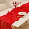 Corredor de Mesa de Tela de Gasa Arrugada Bali Mantel Estilo Europeo Decoración de Boda Cortina de Gasa Plisada Estilo Bohemio Decoración de Tira Larga con Borlas