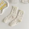 Meias brancas femininas de cano médio com renda de cano médio estilo JK com laço lotita meias fofas de menina japonesa