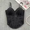 Top Europeu e Americano Estilo Garota Picante Color Block Espinha de Peixe Cintura Marcada Costas Abertas, Camisola Sexy de Renda, Caimento Justo, Emagrecedor, com Bojos, Regata Feminina