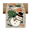 Nuevo Camino de Mesa para Festival Navideño Estampado de Muñeco de Nieve Invernal con Cascabeles Material de Lino Atmósfera Decoraciones para Mesa de Comedor Navideña